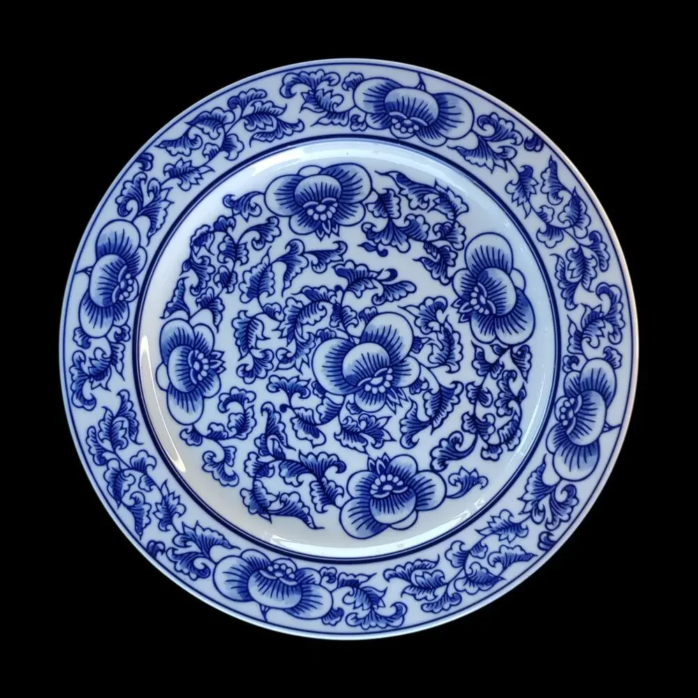 Bombay Co Asian Garden Blue White Porcelain Dinner Plates Set of 8 Chinoiserie